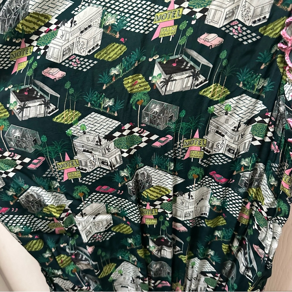 TAJ by Sabrina Crippa flamingo vacation midi Dress green pink tank long large - Picture 8 of 11